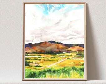 Gap in the Clouds- Ojai Valley Watercolor Painting Giclee Print