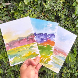 Conjunto de cartões postais do Vale de Ojai - Coleção de pinturas abstratas em aquarela de Ojai. Mini impressões artísticas.