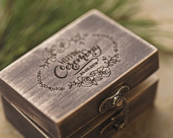 Ring Box for Wedding Ceremony, Personalized Vintage Style, Handmade Rustic Box with an Eco-friendly Linen Holder