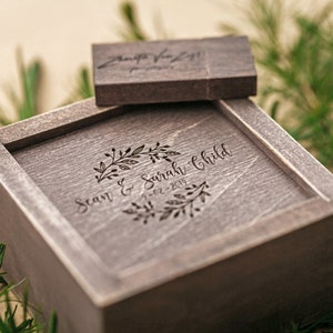 USB box, wedding usb flash drive, wooden usb, personalized usb stick, memory box, vintage engraved usb box and decorative moss filling