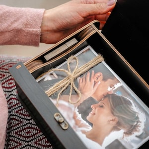 Houten foliodoos voor 6 x 8 afdrukken, huwelijkscadeau aandenken, geheugendoos voor 15 x 21 cm, gegraveerde fotodoos voor 350 foto's