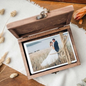 Boîte photo en bois 5 x 7, boîte photo de mariage gravée, boîte de présentation de photographe pour photo 13 x 18 cm