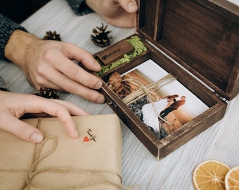 Vintage Memory Wooden Box, 4x6 Photo Box, 10x15 Photo Packaging, Box for Photo, Wedding USB Box, Personalised Engraved Wood Box, Client Box