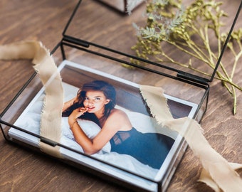 Boîte en verre pour photo 5 x 7 cm Boîte photo boudoir 13 x 18 cm Emballage photo Boîte mémoire Boîte photo Cadeau pour lui Présentation photo de mariage