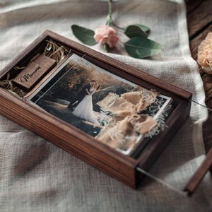 Huwelijkscadeau voor stel, houten fotodoos voor 5 x 7 afdrukken, USB 3.0 optioneel