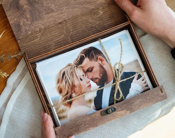 Wedding Photo Box for 6x8 Prints, Personalized Wooden Keepsake Gift