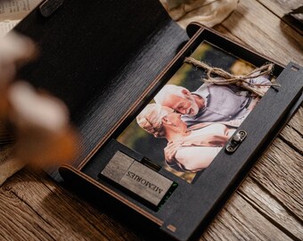 Wooden Photo Keepsake Box for 4x6 Prints, Sympathy Gift Box, Memorial Engraving, Optional USB 3.0