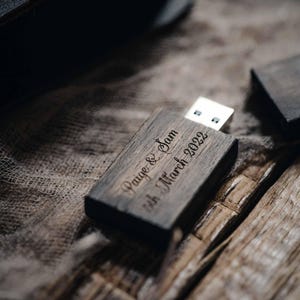 Wooden USB Flash Drive - Black Engraved USB for Weddings and Photography