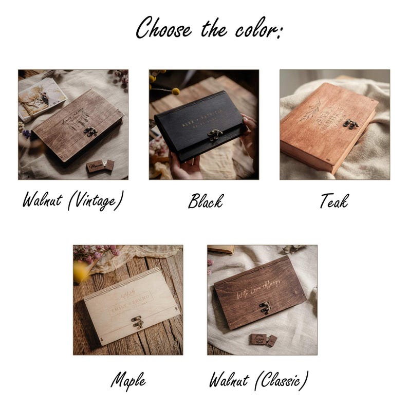 4x6 Wooden Photo Box and USB Flash Drive 3.0 Wedding Photo Box for 10x15 cm Prints, Personalized Gift for Couple, Memory Box for Photo image 9