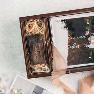 Wooden Box with Acrylic Lid for Photo 5x7 inch and USB flash drive option, Wedding Photo Presentation Box 13x18 cm photo packaging image 7