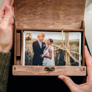 Wooden Photo Box for 4x6" Prints and USB Flash Drive, Wedding Box for 15x10 cm Photo, Custom Gift for Couple, 200 Photo Storage Box