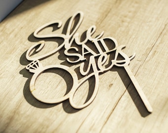 She Said Yes, Engagement Cake Topper - SHE SAID YES Bridal Shower Cake Topper, Engagement Decoration, Wood Cake Topper