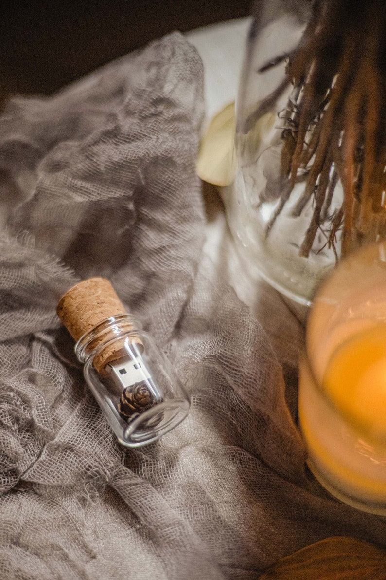 Glass Bottle USB Flash Drive and Pine Cone, Wedding USB for Photographers, Jar Thumb Pendrive, Cork USB 3.0 Stick image 10