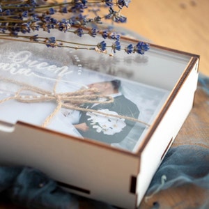 5x7 memory photo box with acrylic lid, wooden photo box for 13x18 cm prints, wedding photo presentation gift box, boudoir photo box White