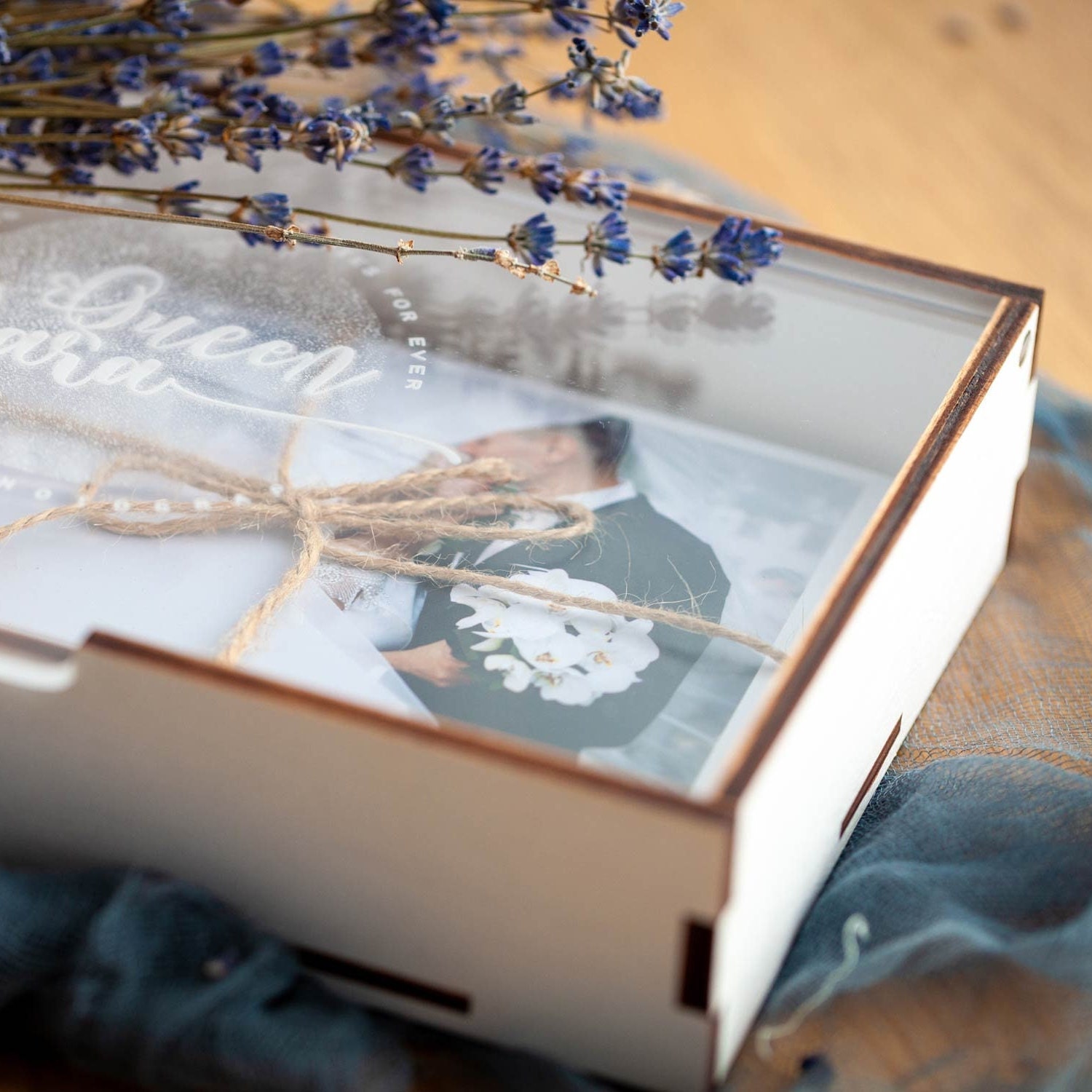 Wooden Photo Box With Personalize Acrylic Lid for 4x6 Prints Hold