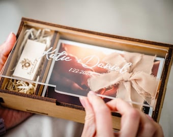 Wooden Box for 4x6 Photo with USB Drive (optional), Personalized Gift Box