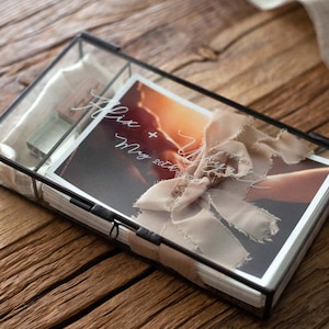 Hochzeitsglas Fotobox für 4x6 Bilder und Holzkristall USB-Stick, Boudoir Geschenkbox für Foto 10 x 15 cm, Fotografie Box für Kunden
