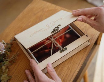 Wedding Photo Box for 4x6 Prints, Personalized Wooden Keepsake Gift