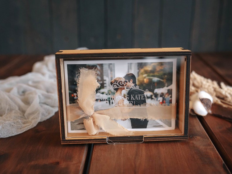 Personalised Box for Pictures Wood Box with Acrylic Lid for 4x6 Photos Wedding Photo Presentation Gift Boudoir Photo Memory Box image 6