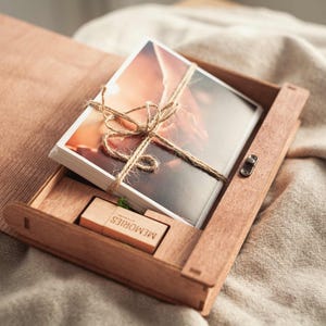 5x7 wedding photo box with usb flash drive, Personalized wooden photo box for prints 13x18 cm, Photo storage box for wedding clients