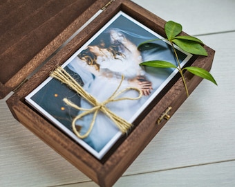 Wooden photo box fro 4x6 photo | Wedding photo box, memory box, engrave box for photographer, presentation client photo, wedding gift box