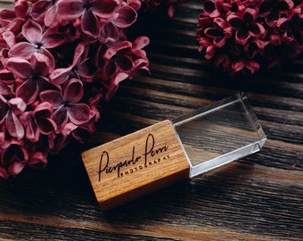 Engraved Crystal Wooden USB 3.0 Drive for Wedding Clients, Custom Wood Crystal USB Stick