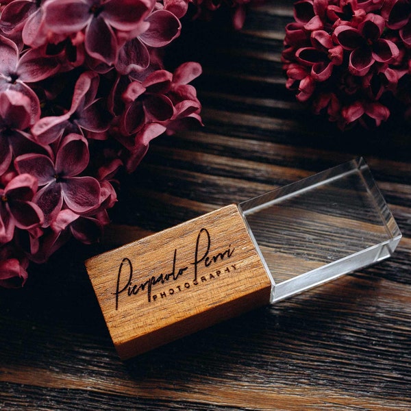 Engraved Crystal Wooden USB 3.0 Drive for Wedding Clients, Custom Wood Crystal USB Stick