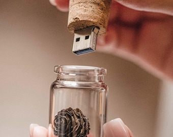 Glass Bottle Wedding USB Flash Drive with Cork for Photo Presentation