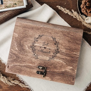 Houten doos met print voor foto van 4 x 6, gepersonaliseerd huwelijkscadeau voor stel (fotoverpakking 10 x 15 cm)