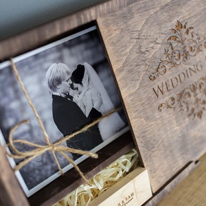 Photo box, usb box, 4x6 wood print box, wooden photo box, wedding vintage memory box, 4x6 photo box, engraved box, for photographer