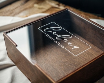 Personalized Photo Album Keepsake Box with Acrylic Lid, Wooden 10-inch Storage