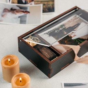 Wooden Box with Acrylic Lid for Photo 5x7 inch and USB flash drive option, Wedding Photo Presentation Box 13x18 cm photo packaging Black