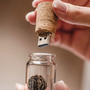 Glass Bottle USB Flash Drive and Pine Cone, Wedding USB for Photographers, Jar Thumb Pendrive, Cork USB 3.0 Stick image 5