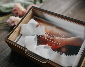 Wooden Photo Box with Personalize Acrylic Lid for 4x6 Photos Wedding Photo Presentation Gift Boudoir Photo Memory Box