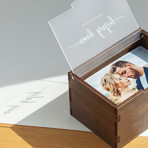 Doos voor trouwfoto's met gepersonaliseerd acryldeksel – biedt plaats aan 250 foto's van 5 x 7 inch – houten geheugenopslagdoos