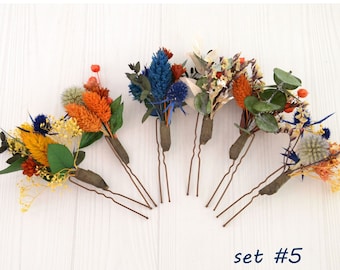 Wedding flower hair pins Floral hair pins Bridal hair pins Fall wedding hair piece Navy headpiece Bride hair pin Floral pins Rust Orange