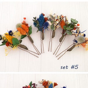 Wedding flower hair pins Floral hair pins Bridal hair pins Fall wedding hair piece Navy headpiece Bride hair pin Floral pins Rust Orange