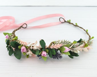 Flower crown winter wedding flower hair piece flower headband girls Xmas flower halo Flower girl hair wreath Floral hair accessories bride