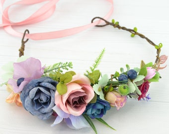 Flower crown toddler Flower hair piece kids Flower headband for girl Flower crown blue pink