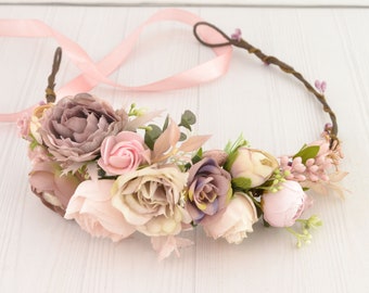 Wedding flower hair piece - flower headpiece bridal - flower hair piece bridesmaids - blush pink dusty purple