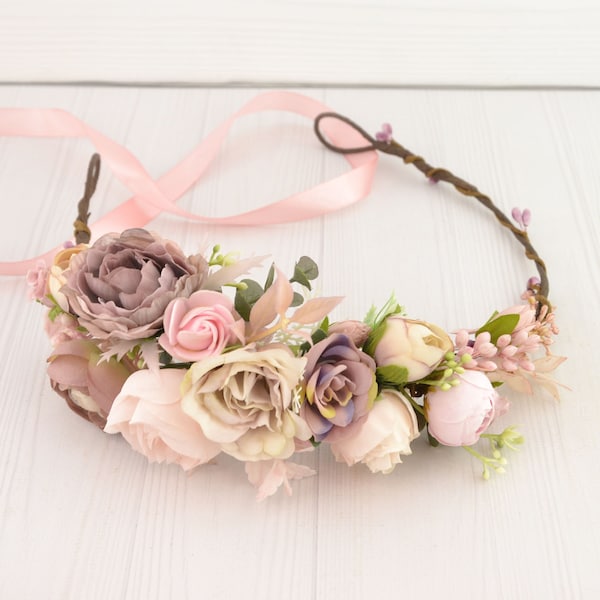 Wedding flower hair piece - flower headpiece bridal - flower hair piece bridesmaids - blush pink dusty purple