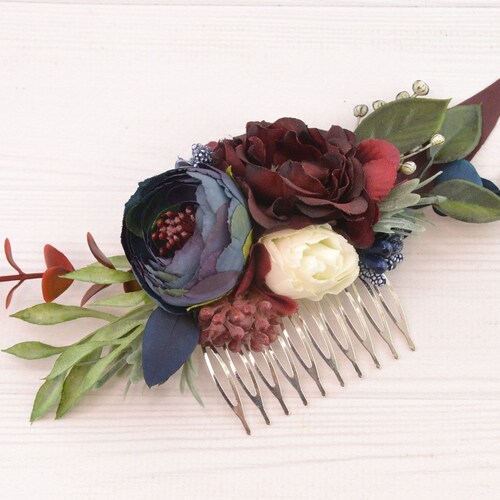 Pink Floral Hair Comb Burgundy Flower Hair Comb Burgandy Etsy