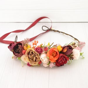 Wedding flower headband - bridal floral hair piece - autumn wedding headpiece bride - flower girl crown