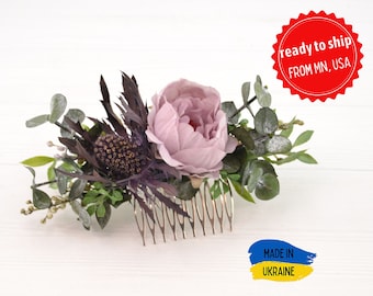 Dusty Purple Flower comb Peony Flower for Hair Purple Thistle Headpiece Boho hair piece Bridal hair flowers for girl hair comb Bride combs