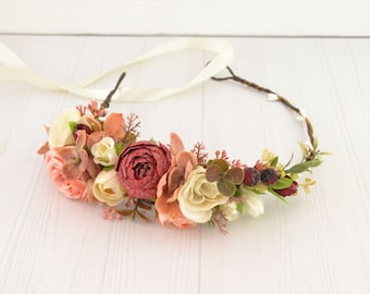 Flower crown wedding - flower headband women - flower hair piece fall wedding