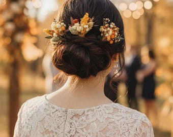 Rust hair pins Bridal Flower hair pins Wedding hairpiece Women flower headpiece Dried greenery for hair Bride hair piece Terracotta