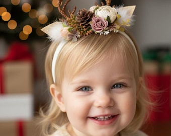 Deer headband Kids One size Child headband with deer antlers Toddler hair accessories Christmas Photo shot Party hair Piece Xmas