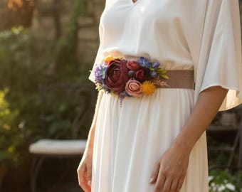 Maternity sash Colorful Flower Belt Gender party sash for Mom to be Flower Belt for Bride Rainbow Beach Party Belt for dress