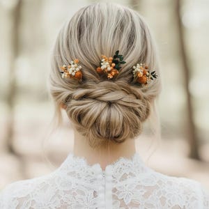 Navy Rust hair pins Bridal Flower hair pins Wedding hairpiece Women flower headpiece Dried greenery for hair Bride hair piece