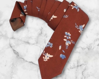 Terracotta floral bowtie and suspenders boys Groom Necktie Best Man Fall wedding Bow tie Groomsmen Pocket square Boho